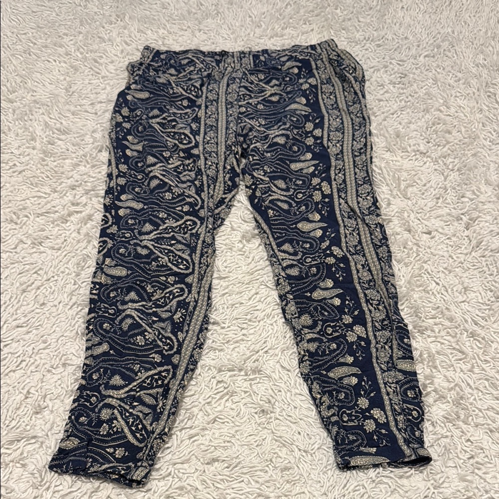 Paisley Print Navy Pants